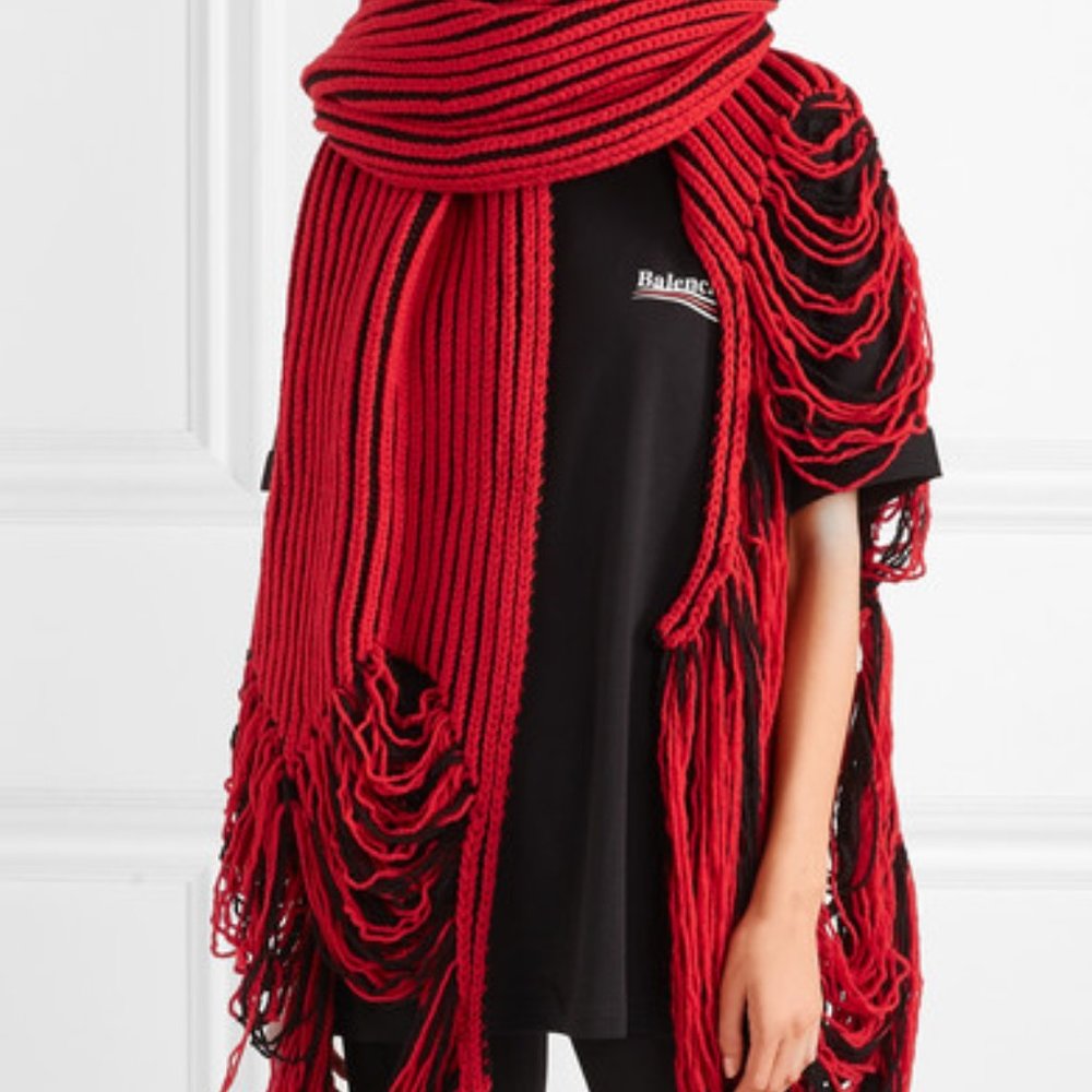 Balenciaga oversized distressed ribbed wool Scarf